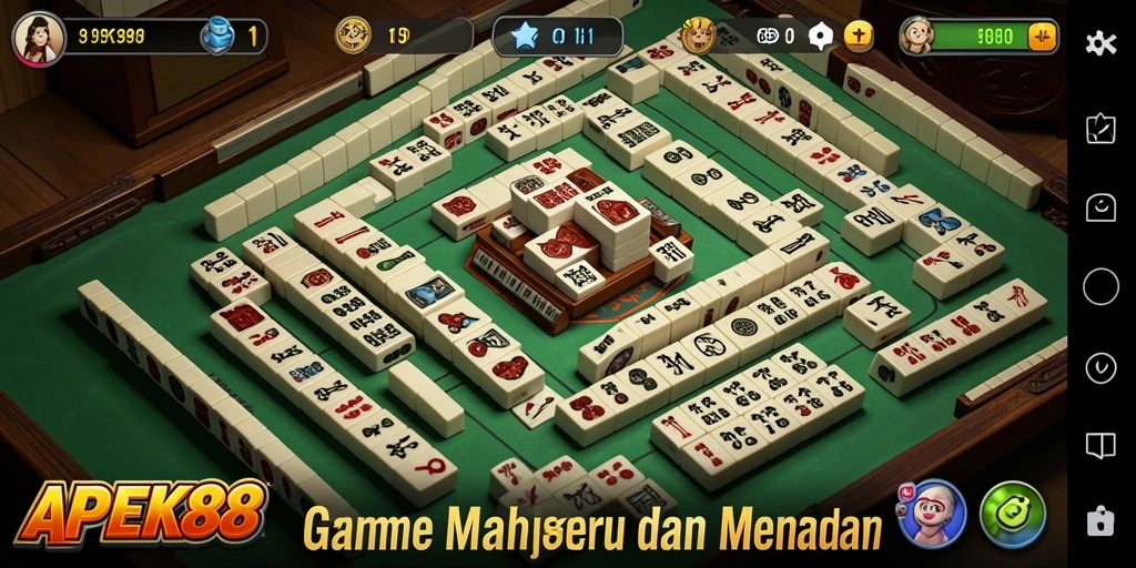 Screenshot utama APEK88 menampilkan gameplay Mahjong yang menarik.