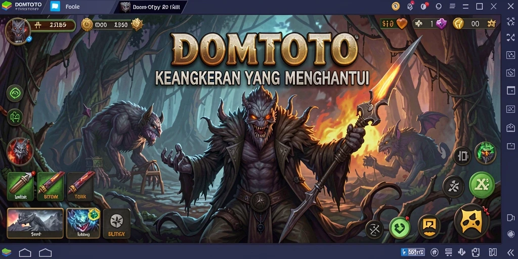 Tampilan gameplay yang menyeramkan dalam DOMTOTO, penuh dengan kegelapan dan ketegangan.