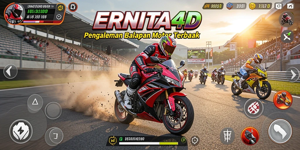 Tampilan gameplay yang mendebarkan dalam ERNITA4D dengan motor balap terbaik.