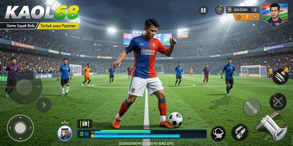 Tampilan gameplay KAOL68 dengan aksi sepak bola seru.
