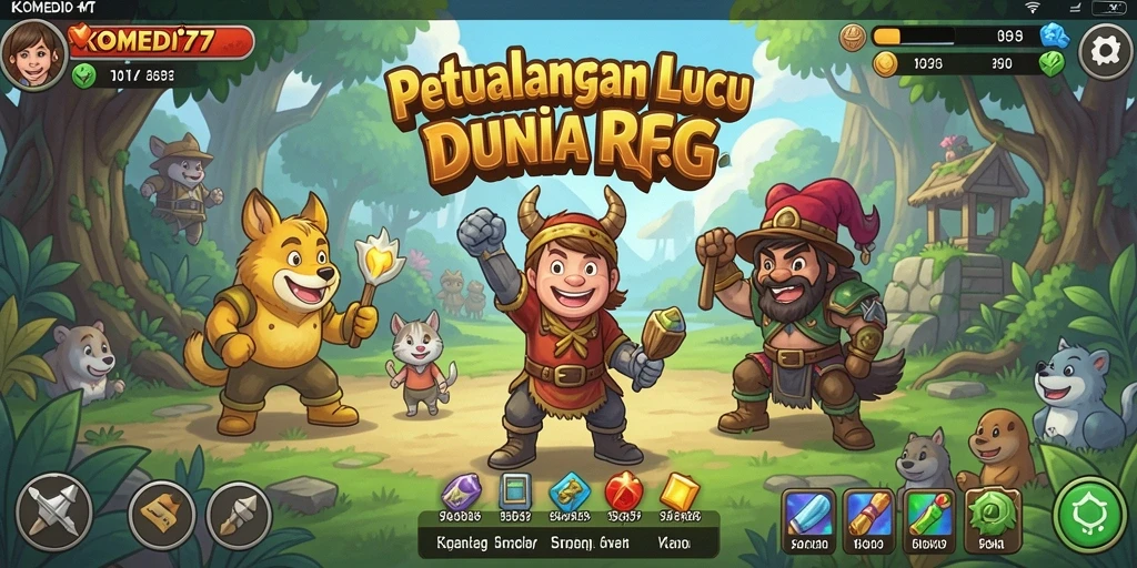 Tangkapan layar dari gameplay KOMEDI77 yang menampilkan aksi petualangan lucu.
