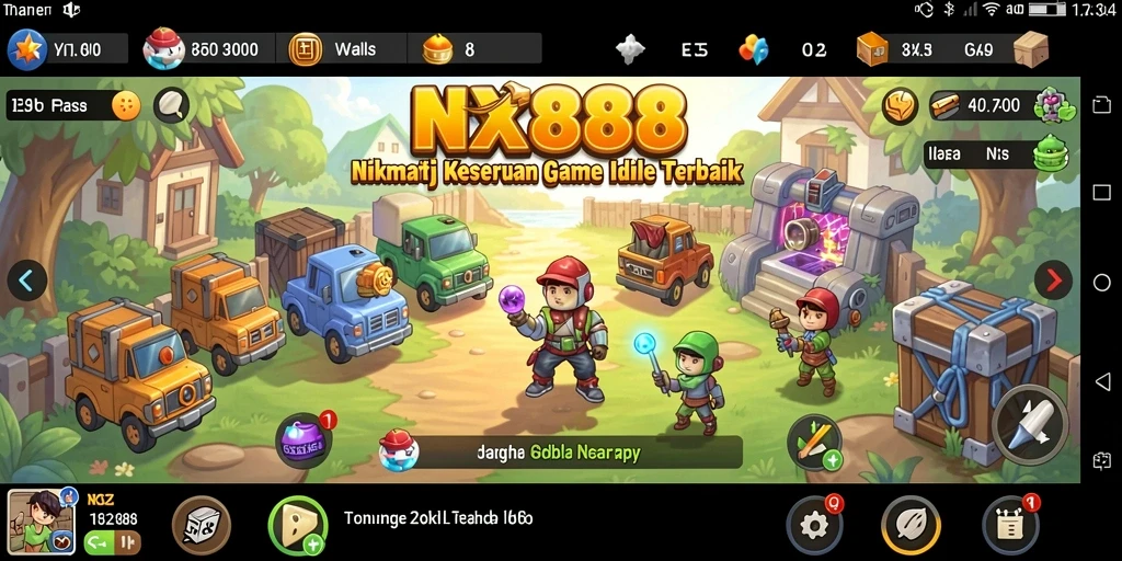 Screenshot gameplay NX888 yang menampilkan kemajuan dalam bisnis Idle.