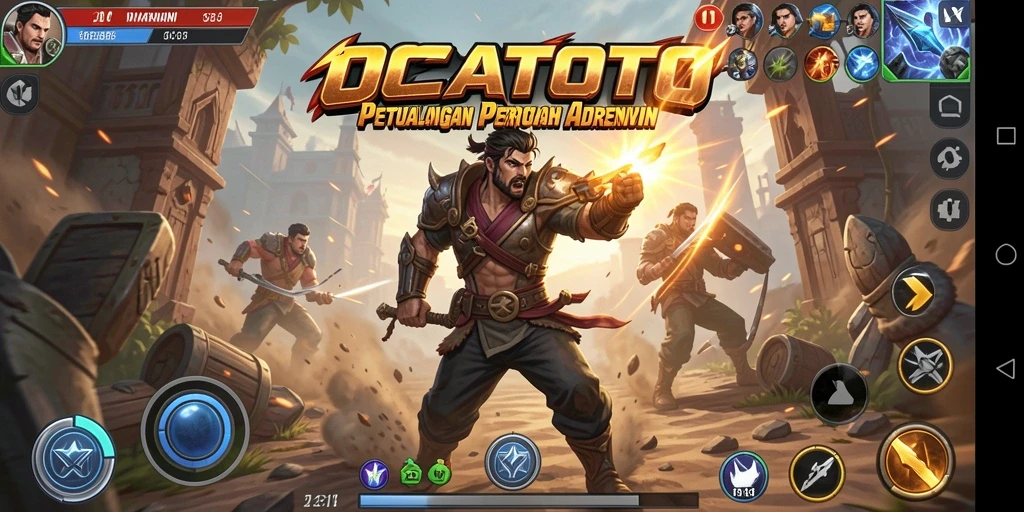 Tangkapan layar gameplay OCATOTO menampilkan pertarungan yang penuh aksi.