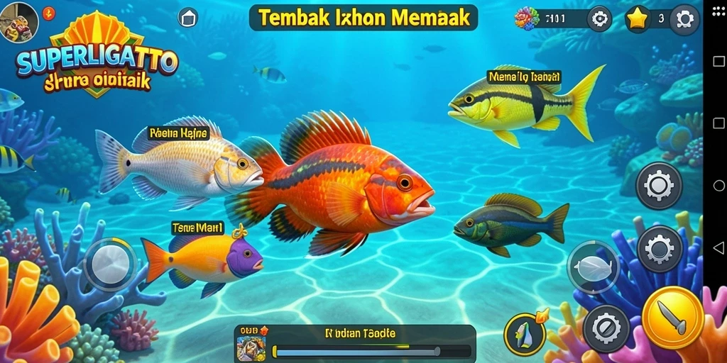 Tampilan permainan Tembak Ikan yang menakjubkan dengan grafis cerah.