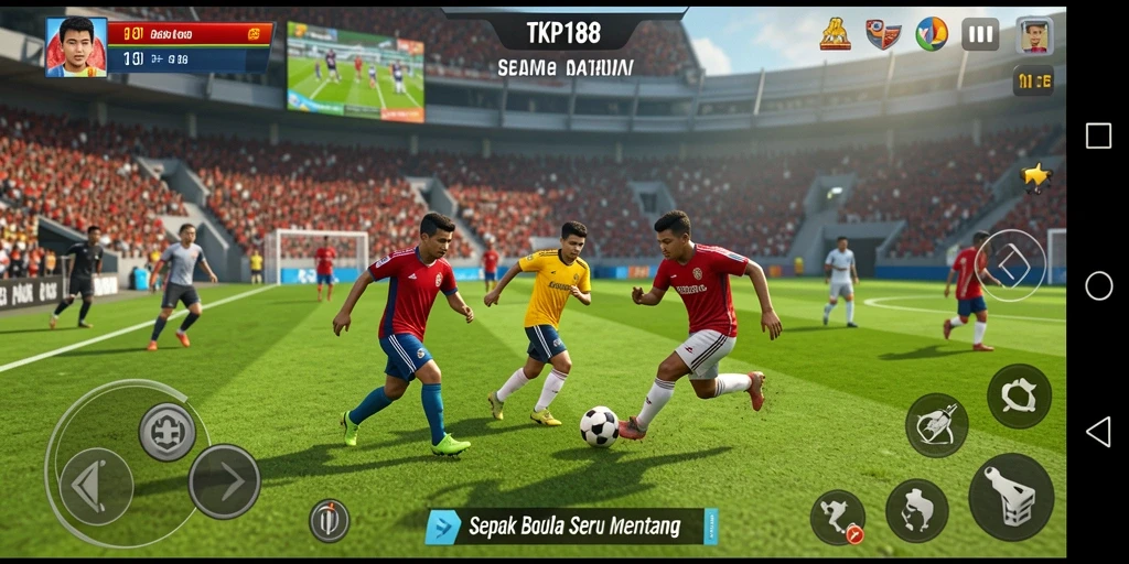Gameplay TKP188 menampilkan aksi sepak bola yang mendebarkan.